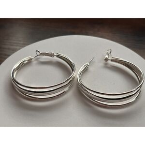 Bold elements Triple Silver Hoop Earrings NWT
